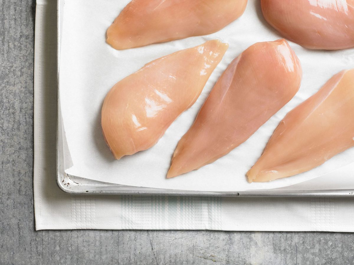 raw chicken on a sheet pan