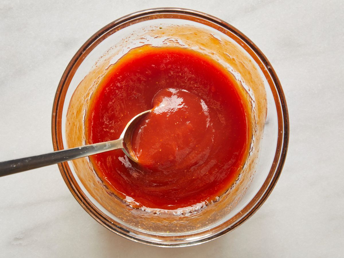 homemade barbecue sauce in a clear glass bowl