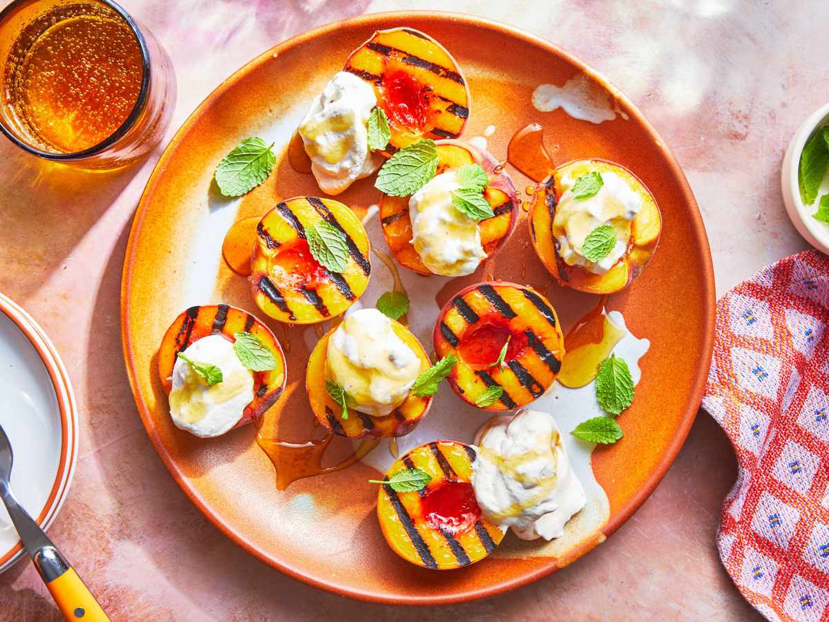 Grilled Peaches with Spiced Whipped Cream 
