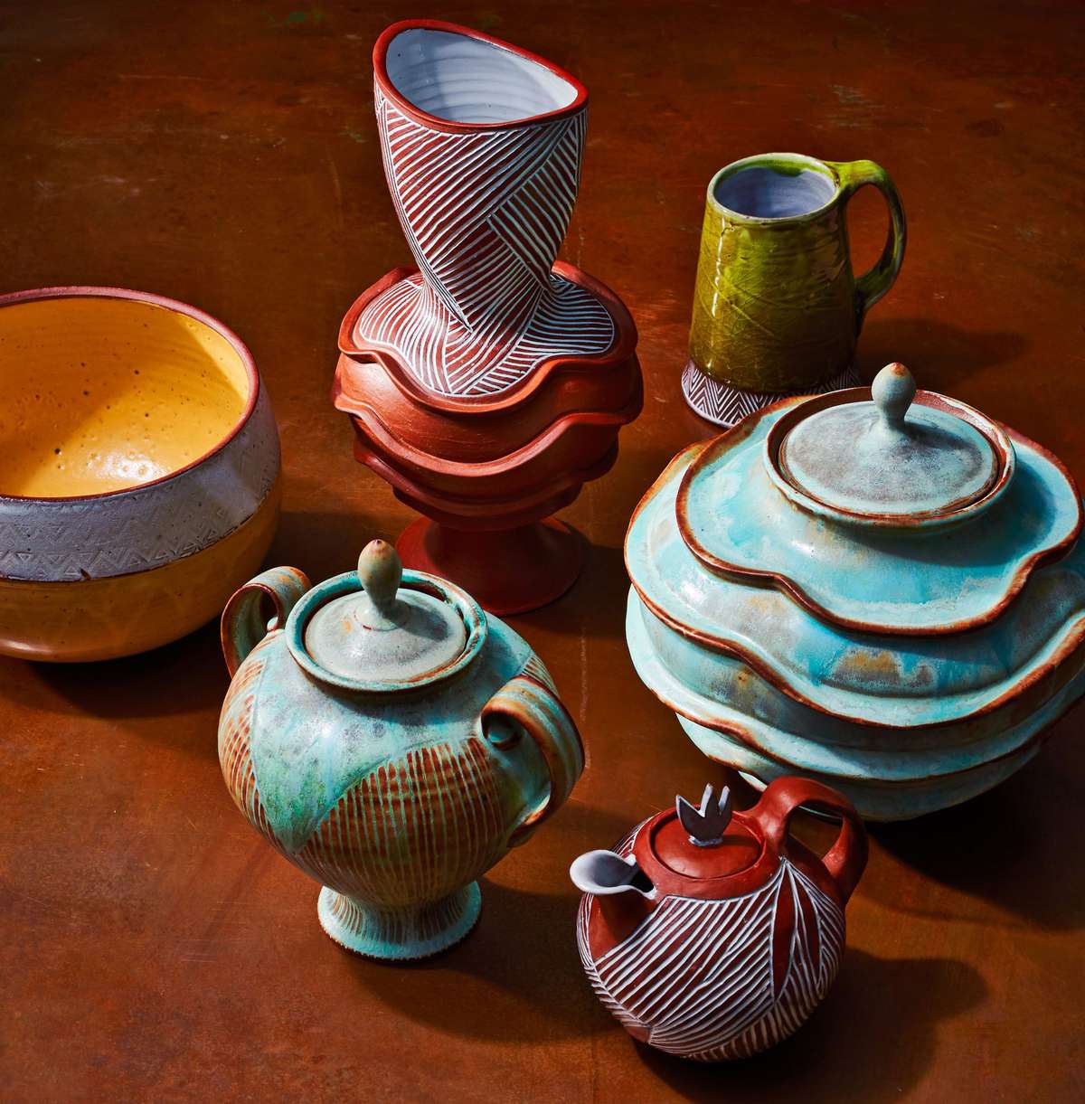 Colorful pottery by Osa Atoe