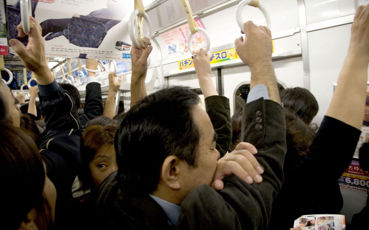 Crowded subway car in Japan
