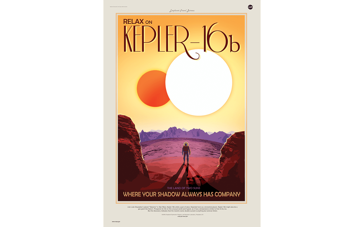 Vintage Space Travel Posters: Extra Romantic Sunsets on Kepler-16b