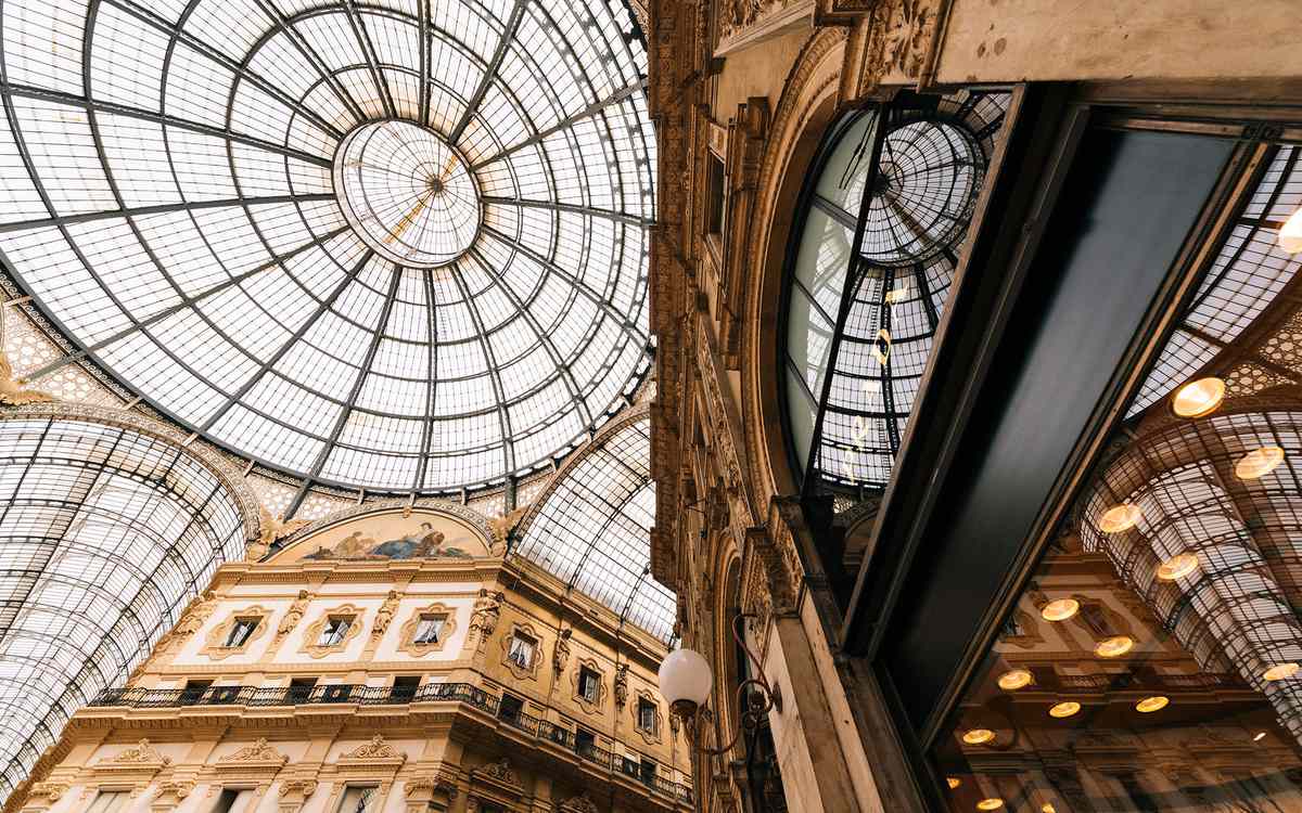 Low angle view of Galleria Vittorio Emanuele shopping mall, Milan, Lombardy, Italy