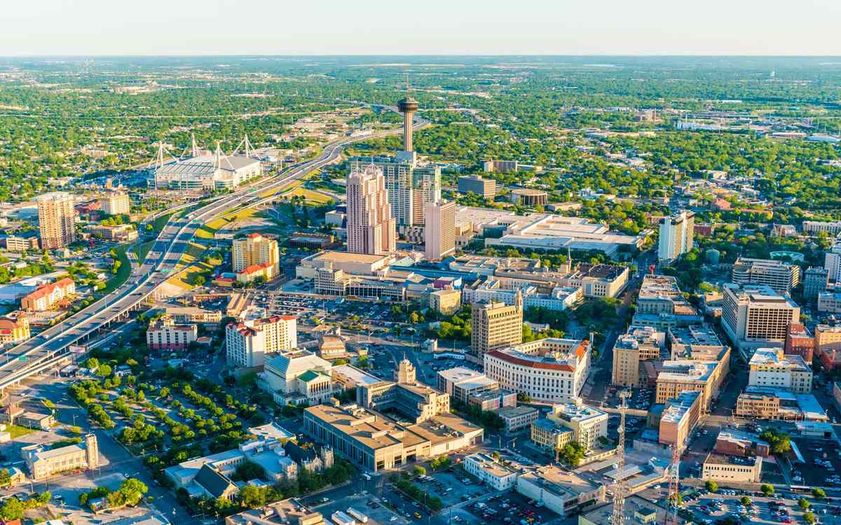 San Antonio Texas skyline cityscape aerial panorama