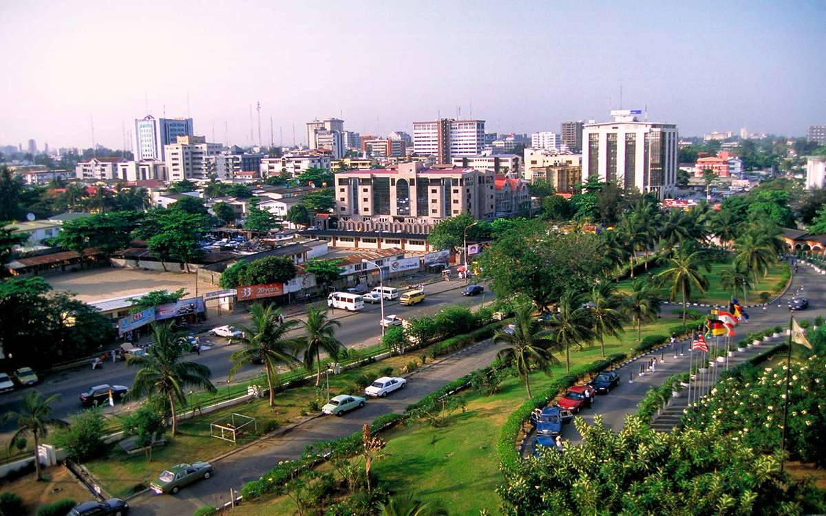 Upscale Victoria Island, one of the districts in Lagos - Nigeria's largest city with 12 million people. West Africa