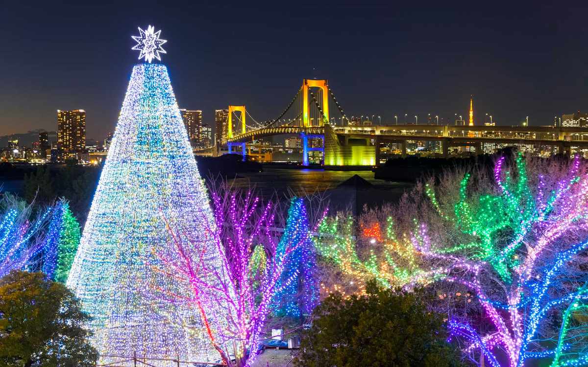 Rainbow Bridge Christmas display in Tokyo, Japan