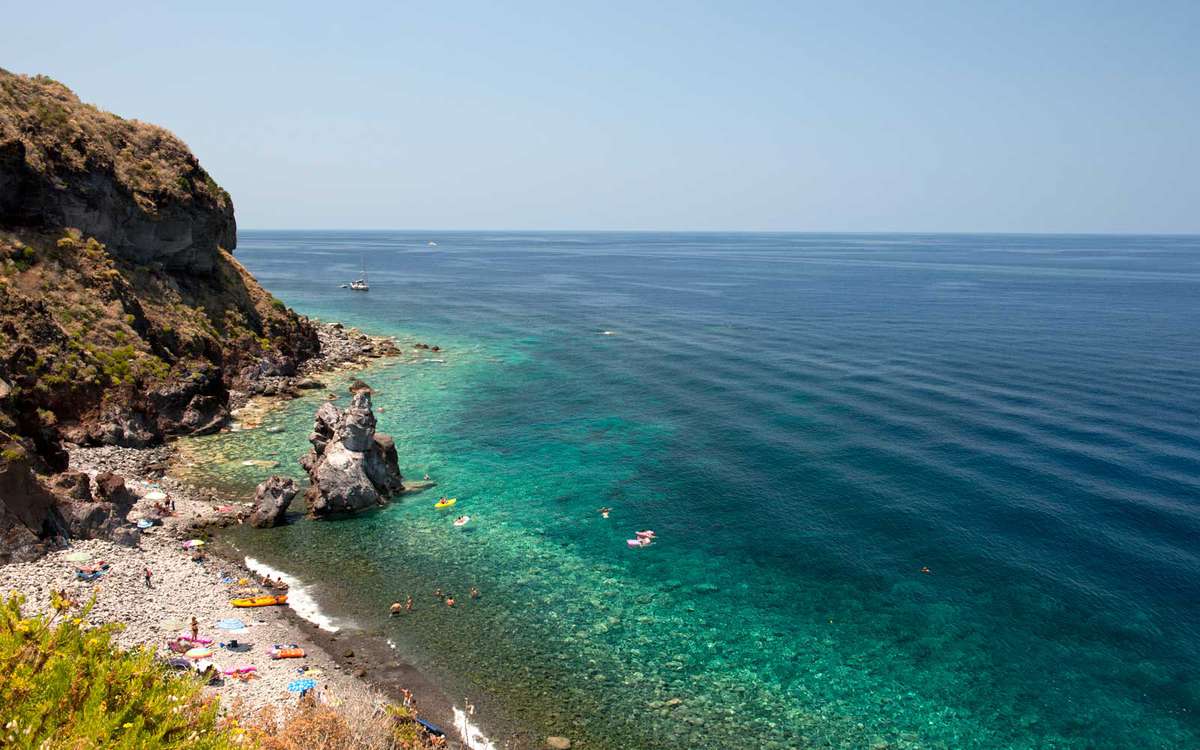 A rocky beach near Malfa on the island of Salina, The Aeolian Islands, Italy