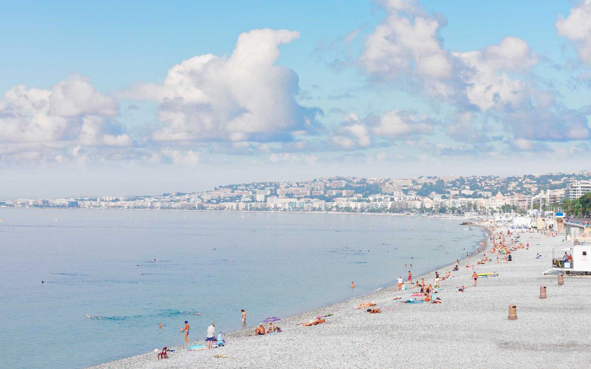 Promenade des Anglais and coast line Nice, cote dAzur, France.