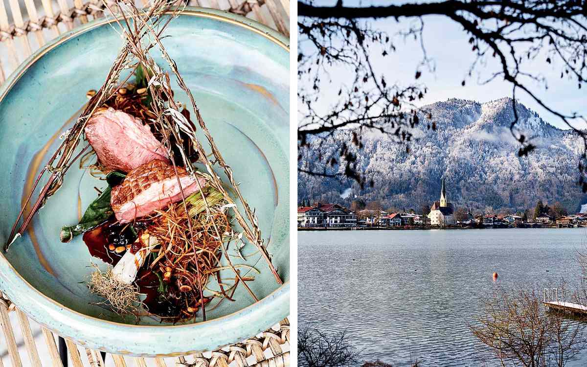 Lamb at Mizu restaurant, and a view of Tegernsee Lake and Rottach-Egern