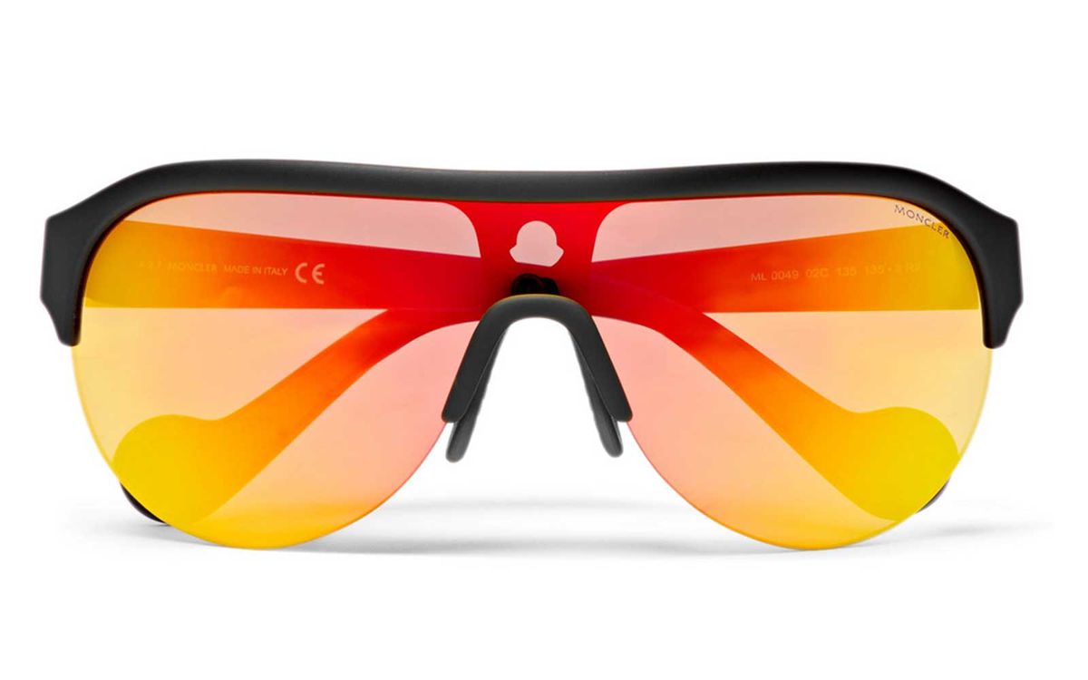 Red and yellow ski glasses by Moncler
