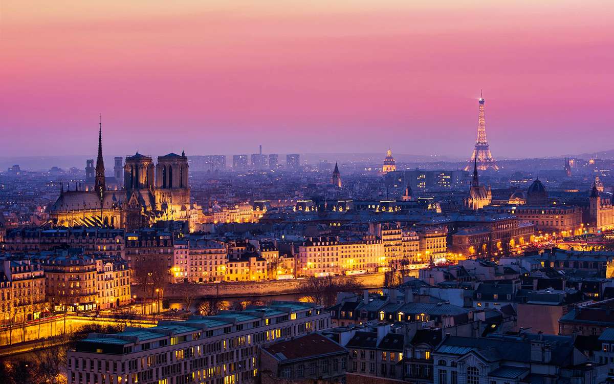 Paris France Eiffel Tower Romantic Sunset