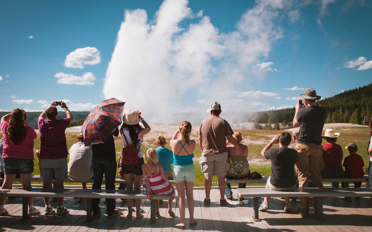 Tourists in Yellowstone National Park