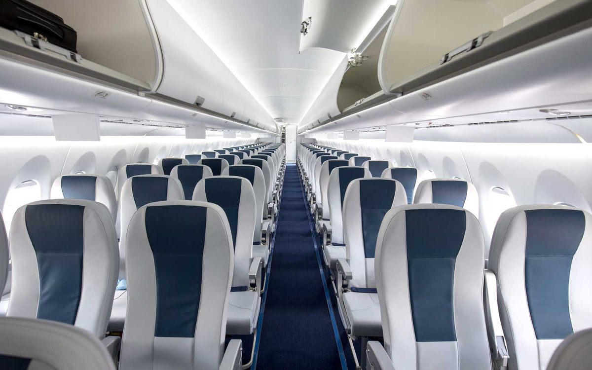 View of seats inside an airplane cabin