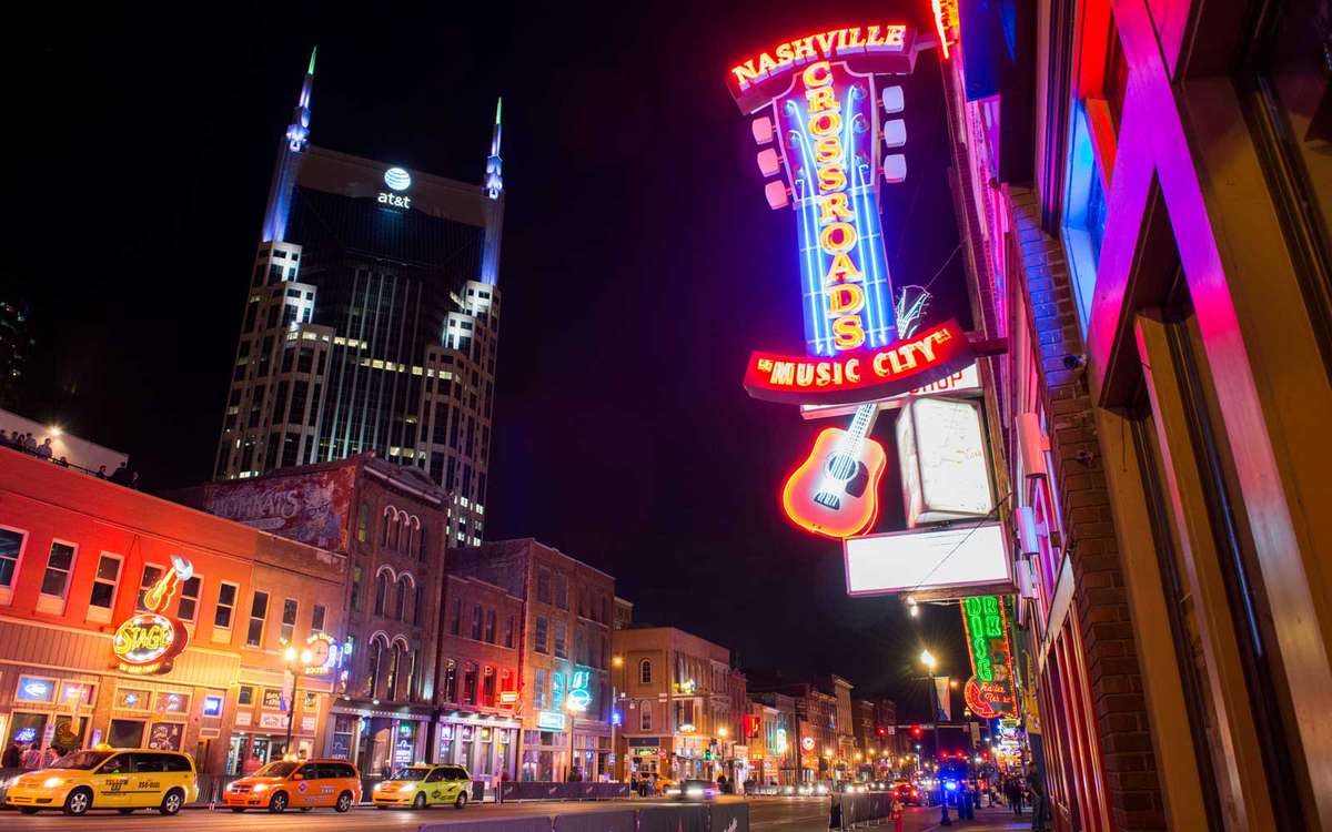 Nashville Night Street Scene Music Row Tennessee Travel Destinations