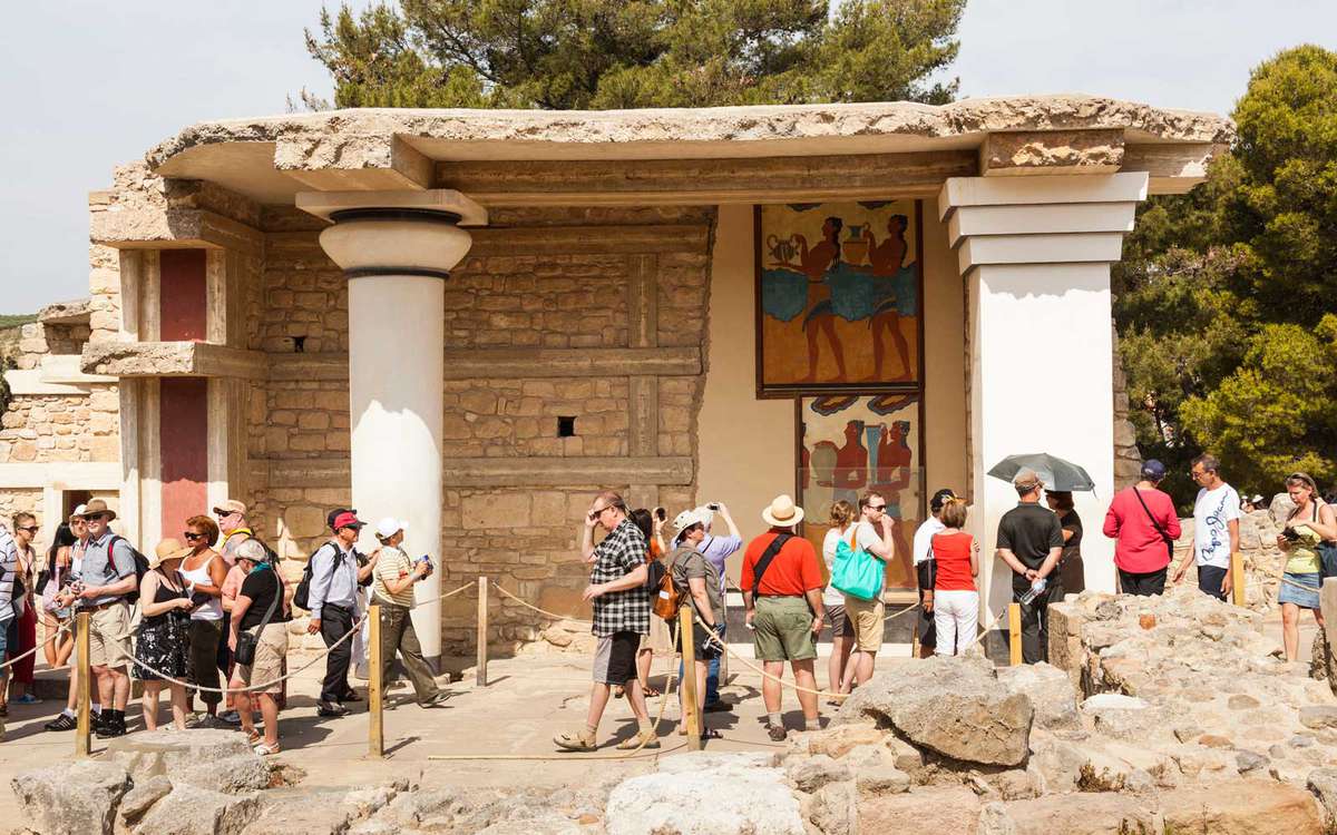 Tourists visiting the South Propylaeum, Knossos Palace
