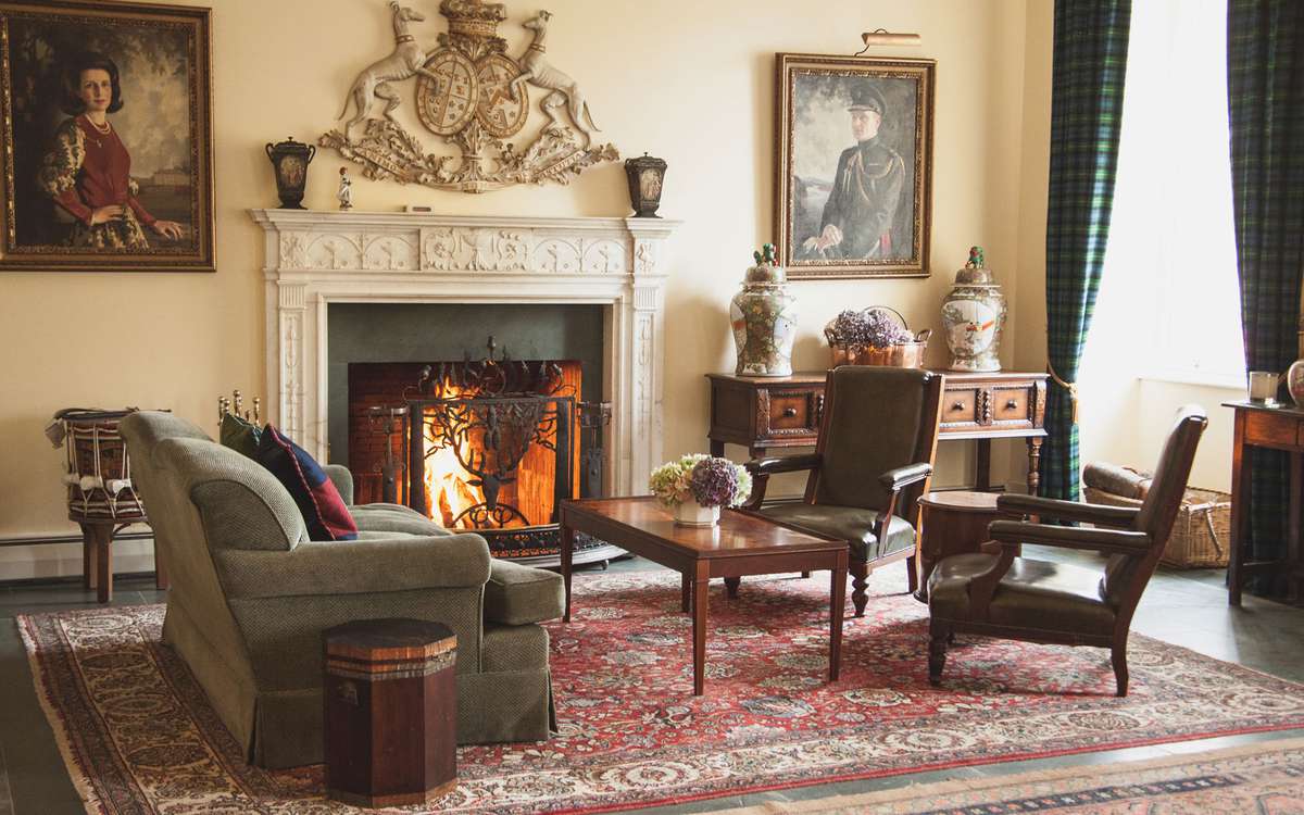 living room at Gordon Castle in the highlands of Scotland