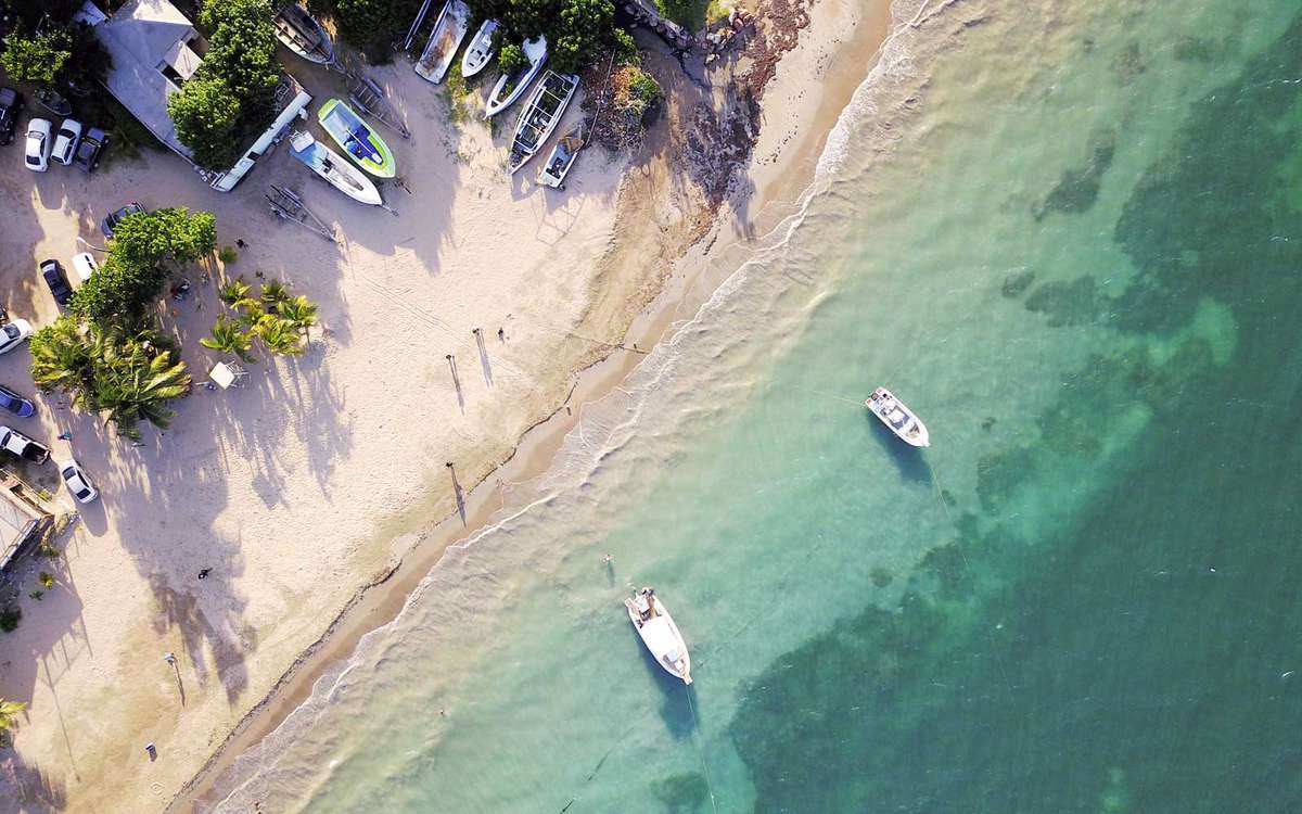 Drone image of a public beach in northern Jamaica