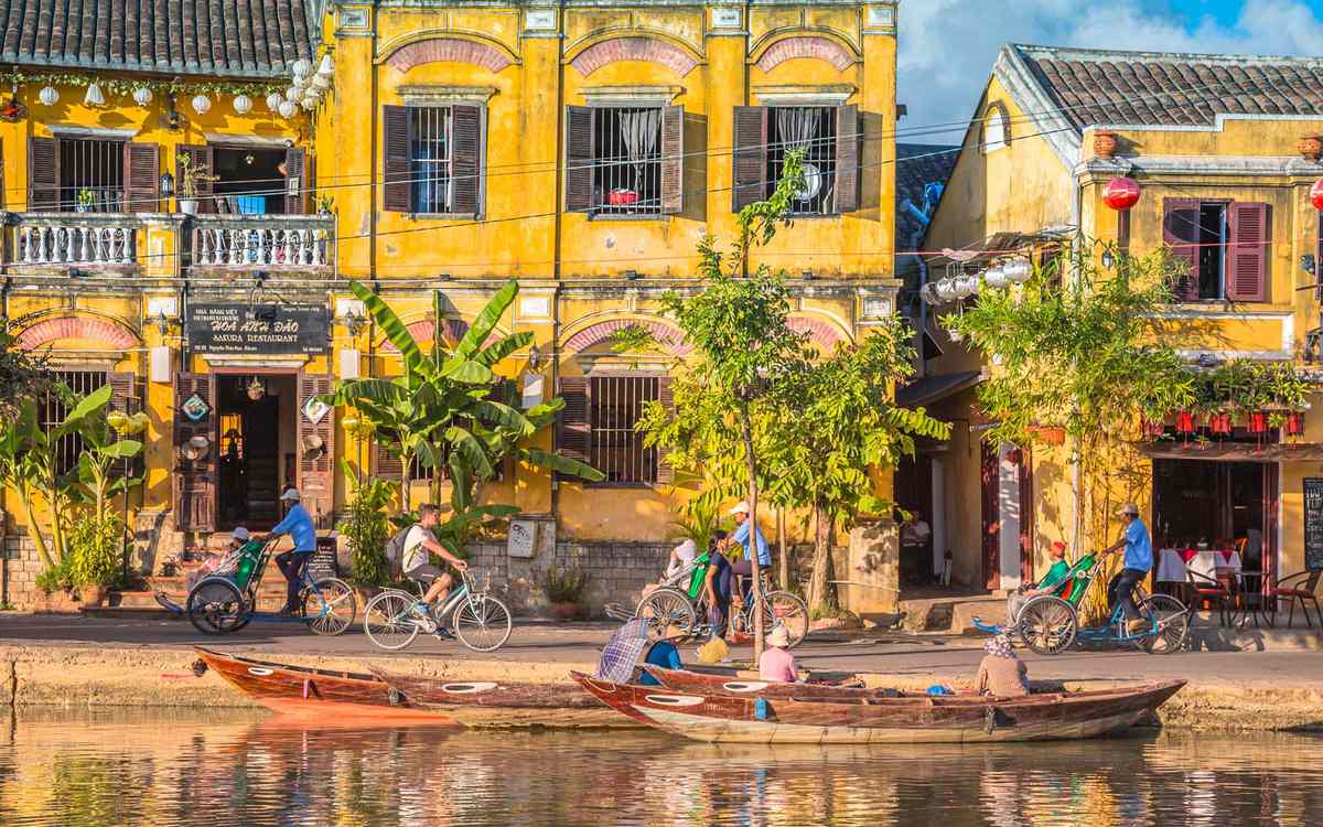 Boats and ancient city of Hoi An, Vietnam