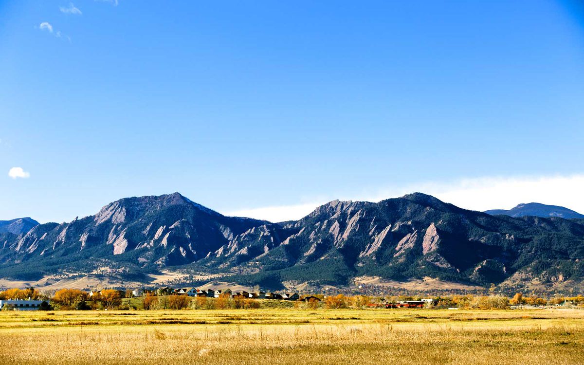 Boulder Flat Irons in the fall. Front Range, Boulder County, Colorado