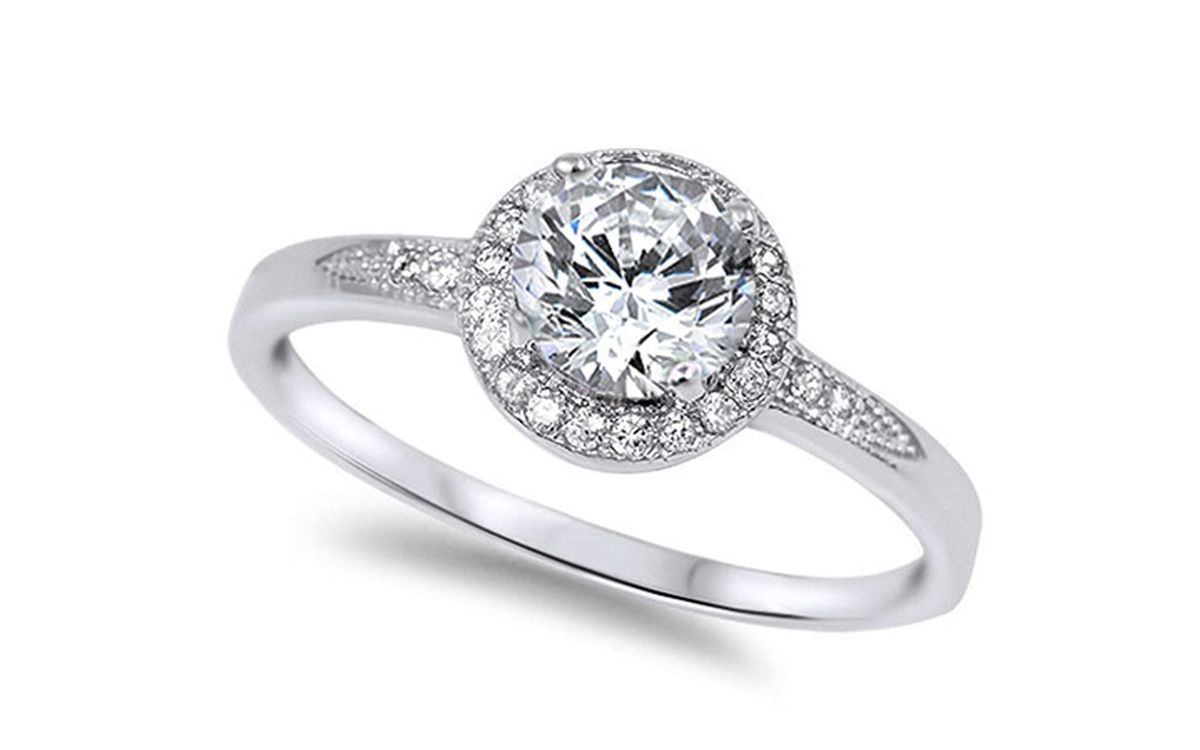 Oxford Diamond Co. Halo Set Solitaire Cubic Zirconia Ring