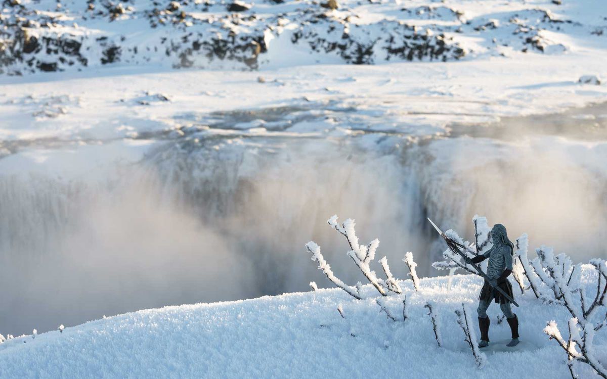 White Walker figurine on frozen ground in Iceland