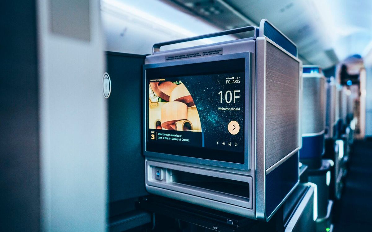 Screen aboard United Boeing Dreamliner 787-10