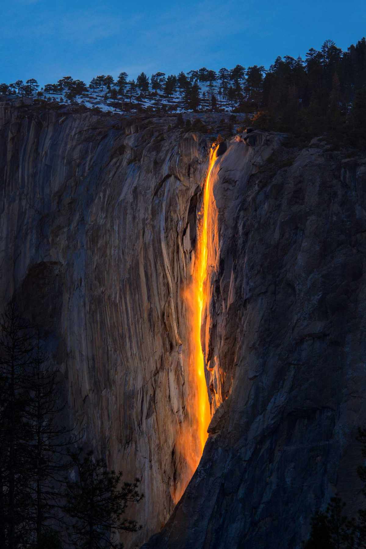 A photo of the firefall at Yosemite National Park from prior years.