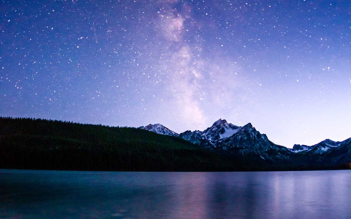 Beautiful Stanley Lake, Stanley, Idaho during night with milky way in the background.
