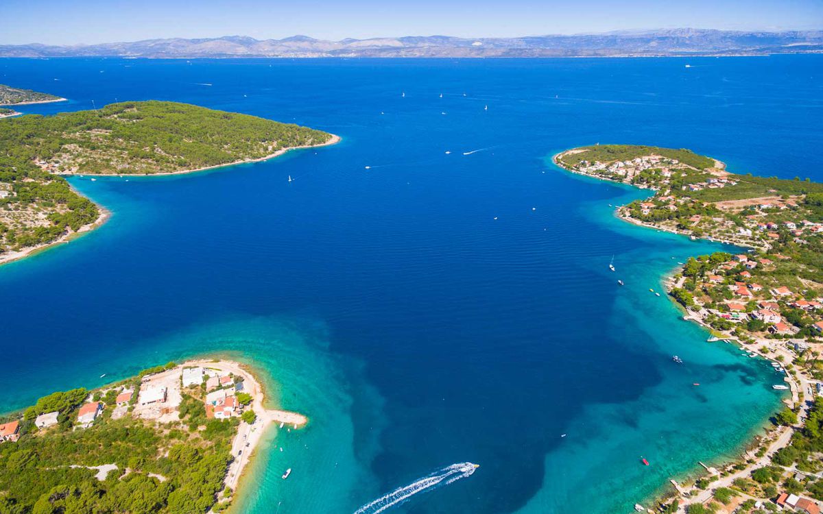 Aerial view of Šolta island bays, Croatia.