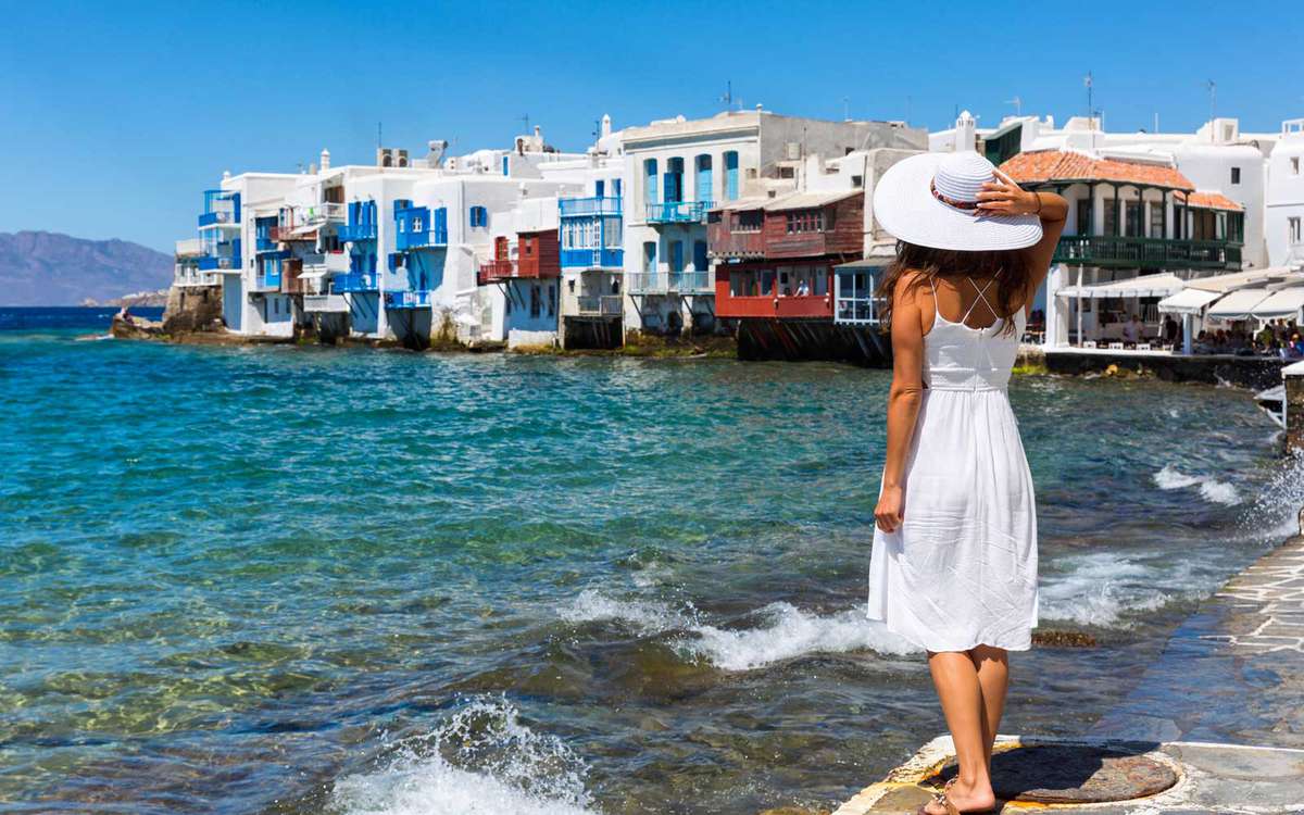 Woman in a dress in Greece