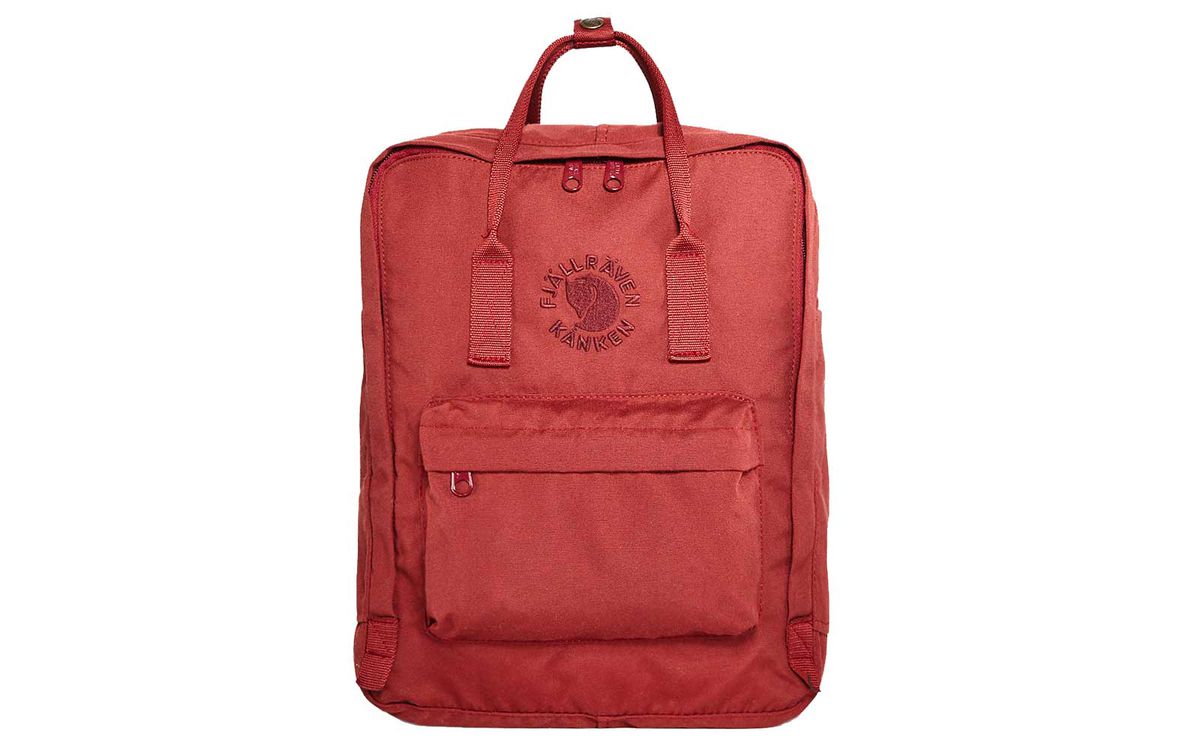 Red waterproof backpack from Fjallraven