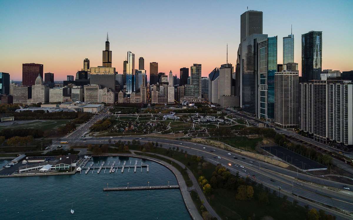 Aerial of Lake Shore Drive in Chicago