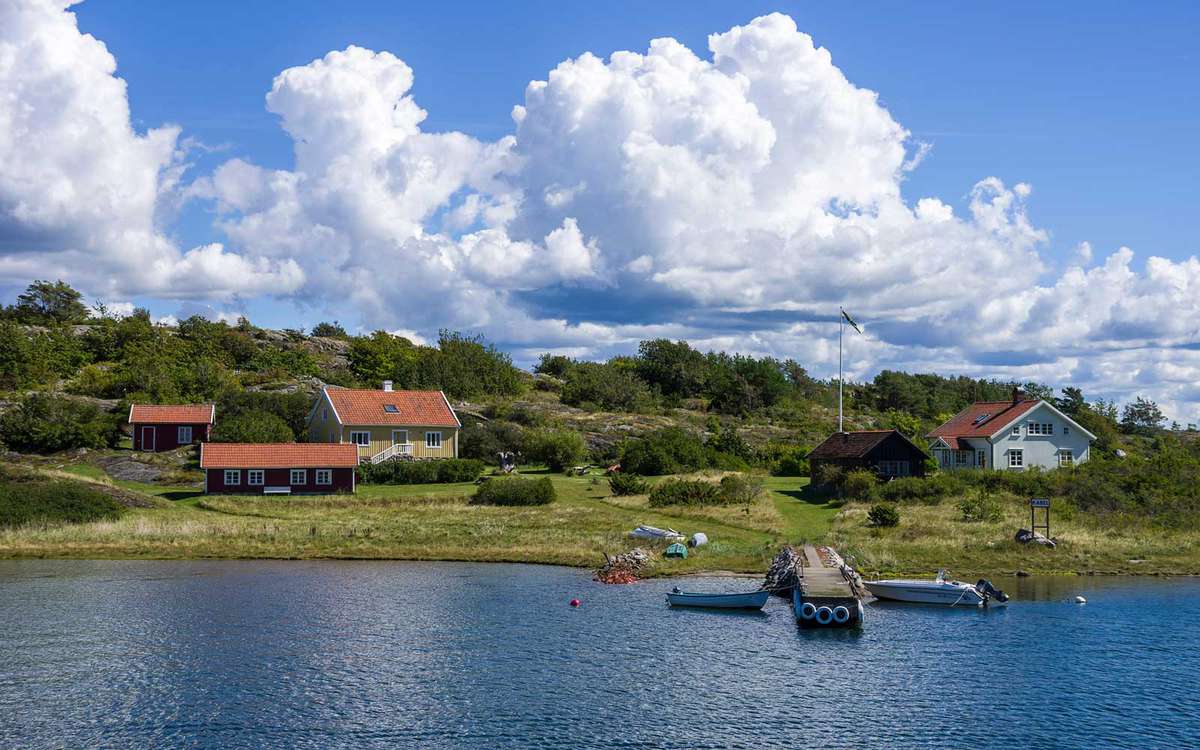 View of cottages near Ekenas, South Koster island, Bohuslan County, Sweden.