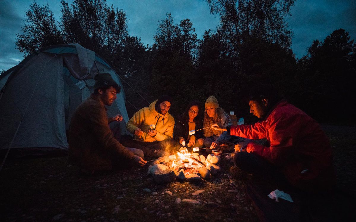 Millenial friends camping