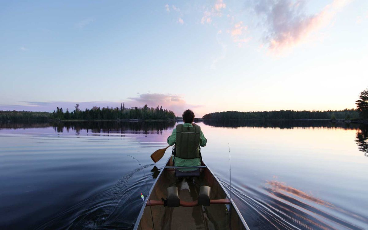 The sun sets on a perfect September day of paddling and fishing in the Boundary Waters Canoe Area, Minnesota