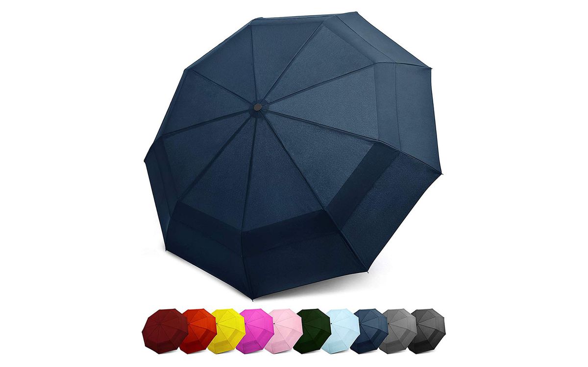 Travel Umbrella Windproof-Light Blue and White Ripples,Durable Folding Compact Umbrella for Outdoor Rainy Use Auto Open and Close Button