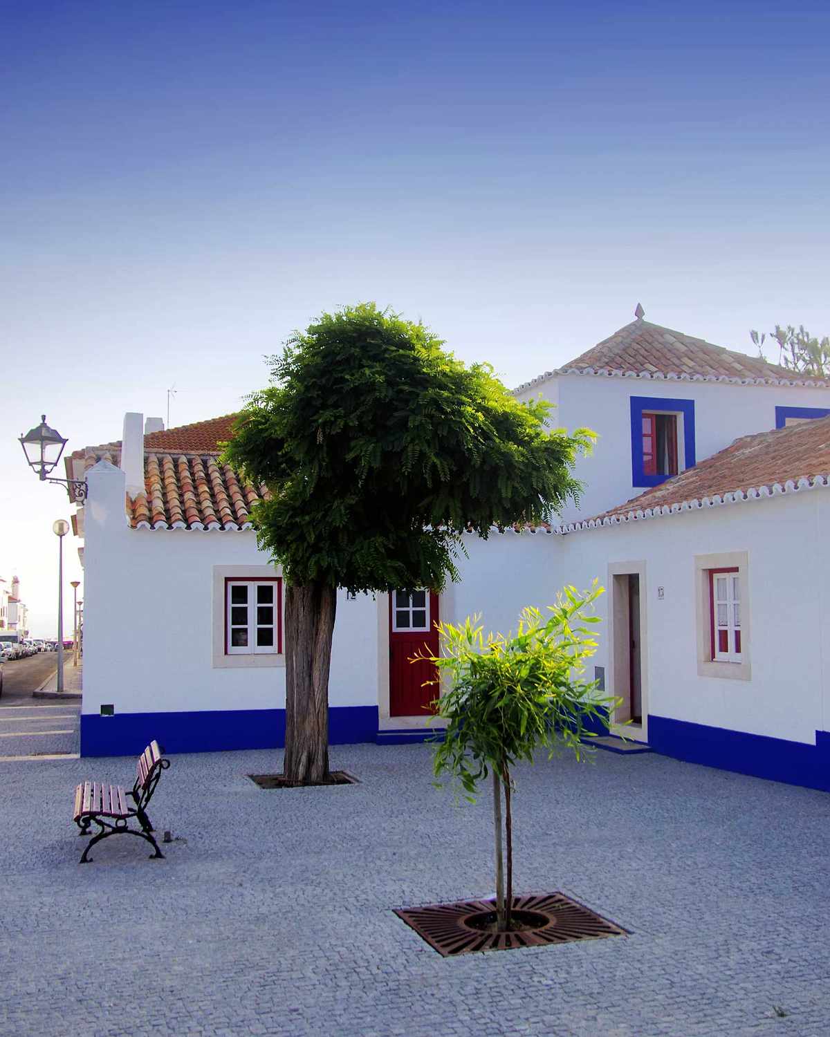 The town square of Porto Covo, Portugal