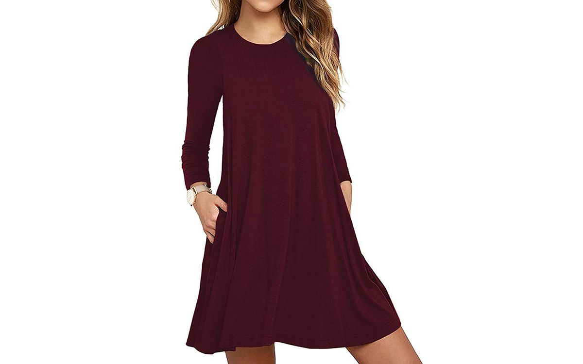 Unbranded* Women's Long Sleeve Pocket Casual Loose T-Shirt Dress