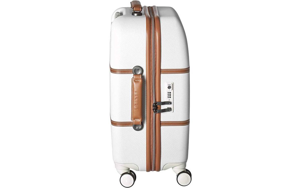 White and Brown Hardside Suitcase