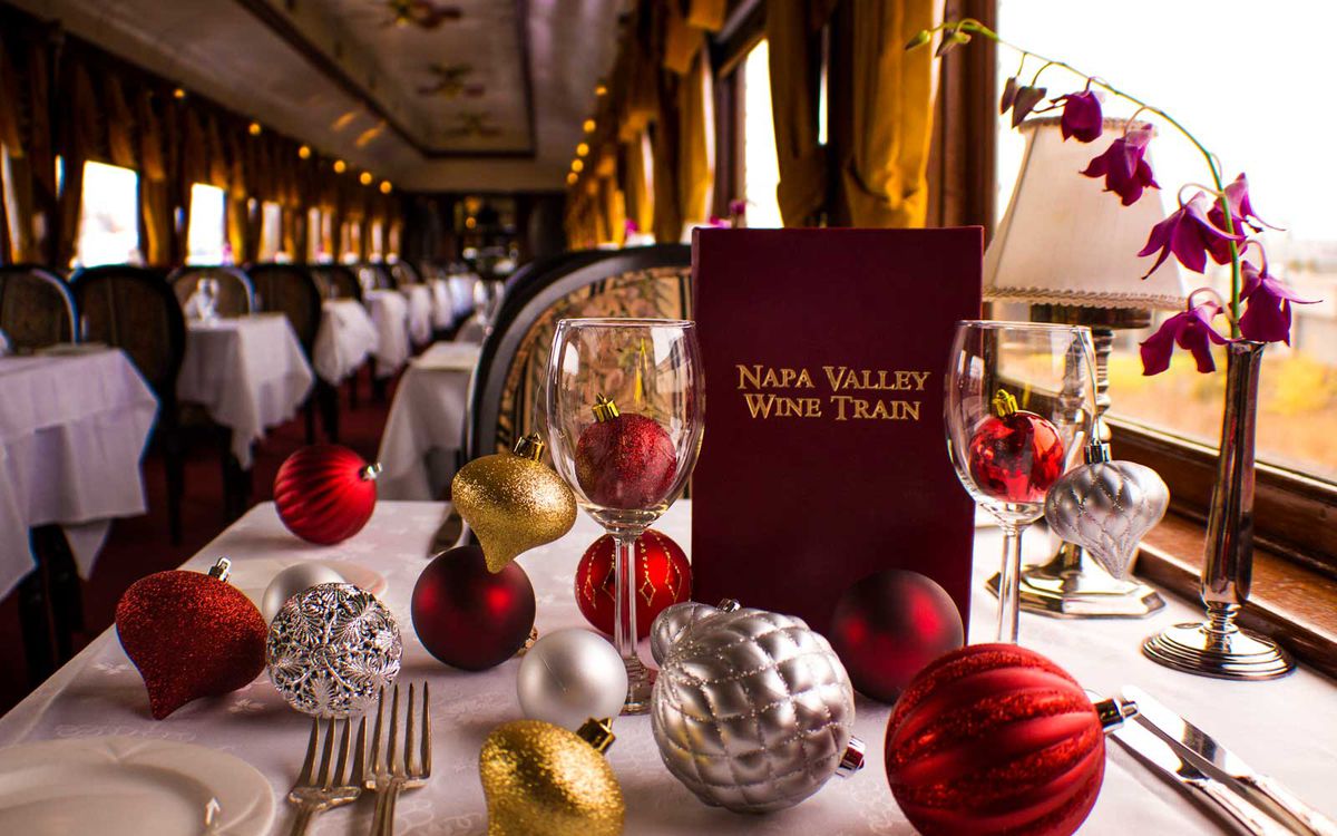 Enjoy festive cheer and wine onboard the Napa Valley Wine Train's holiday ride.