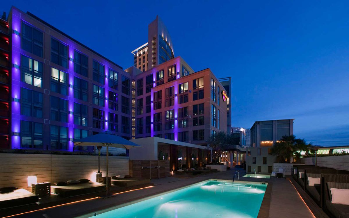 Hard Rock Hotel San Diego rooftop pool at night