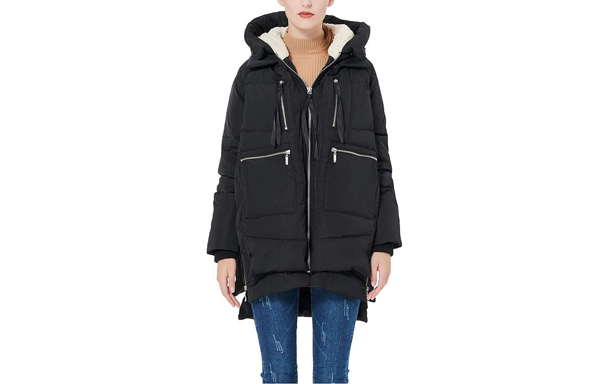 Women Plus Size Fleece Down Winter Jacket Lined Hooded Warm Zipper Thicken Coat Outerwear