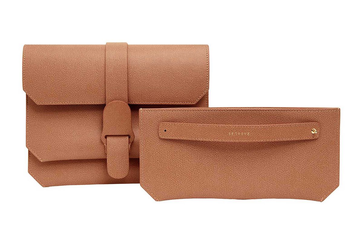 Front and Back of Camel Leather Crossbody Bag