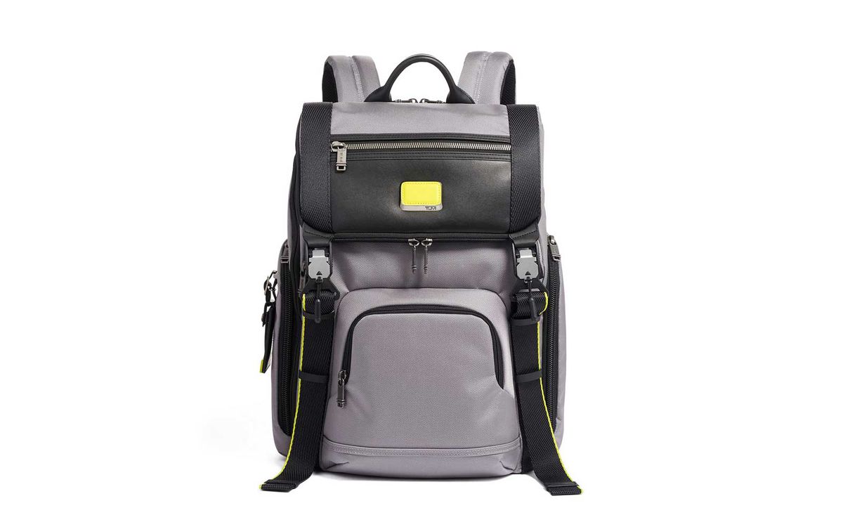 Black and Grey Laptop Backpack with Leather
