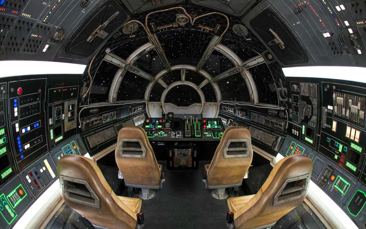 Inside Millennium Falcon: Smugglers Run at Star Wars: Galaxy’s Edge at Disneyland Park in Anaheim, California