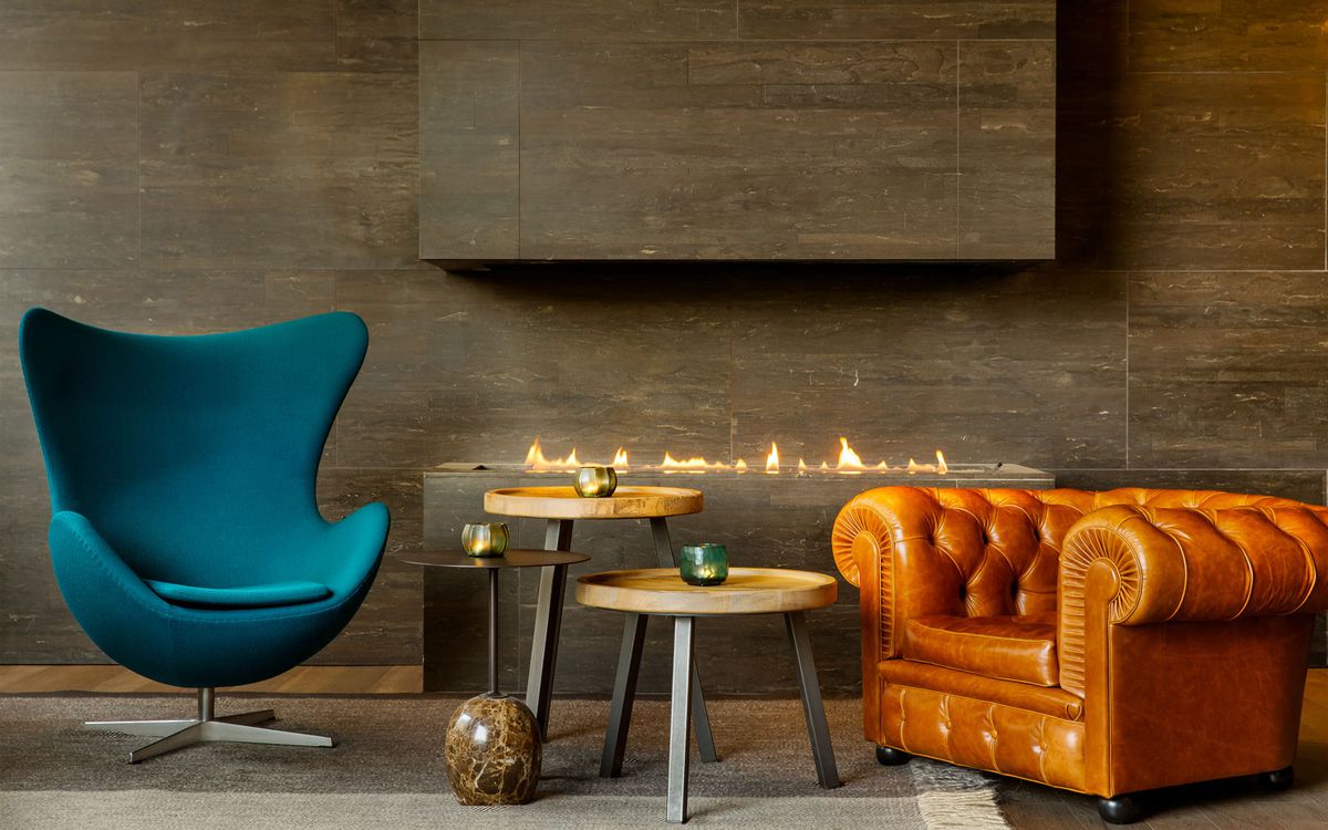 Motel One Leather Chair and fire