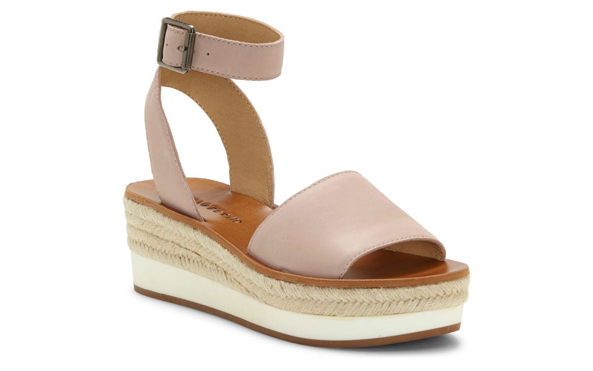 Pink leather espadrille wedge