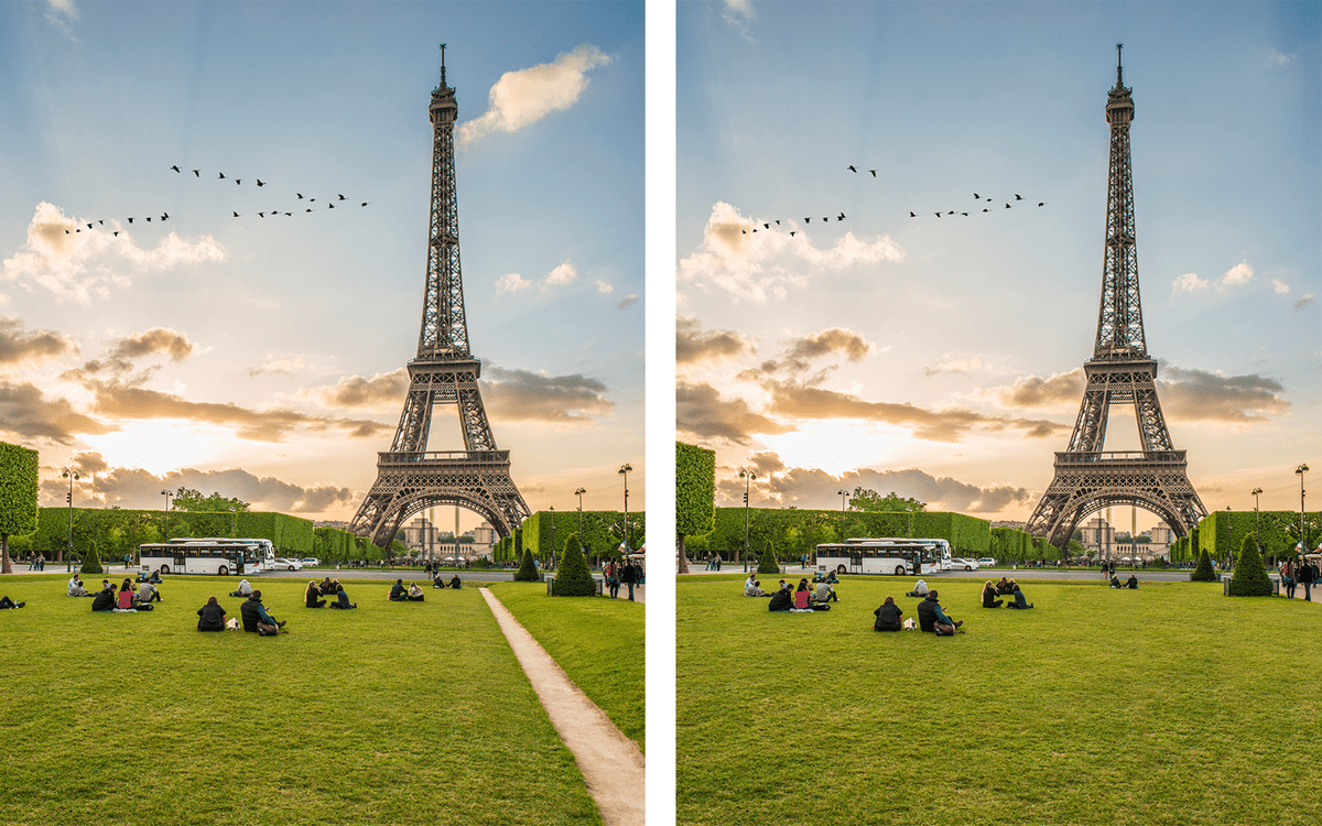Eiffel Tower in Paris, France. Two of the same images, find the differences.