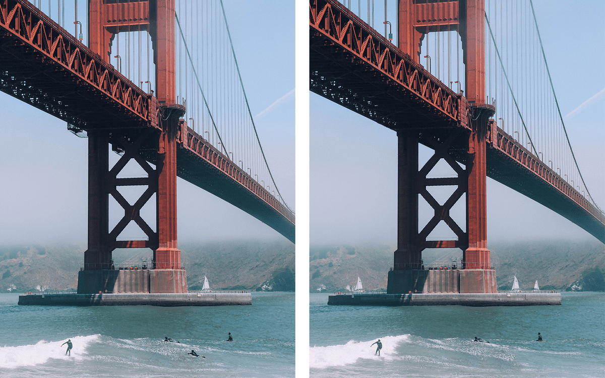 Golden Gate bridge in San Francisco, California. Two of the same images, find the differences.