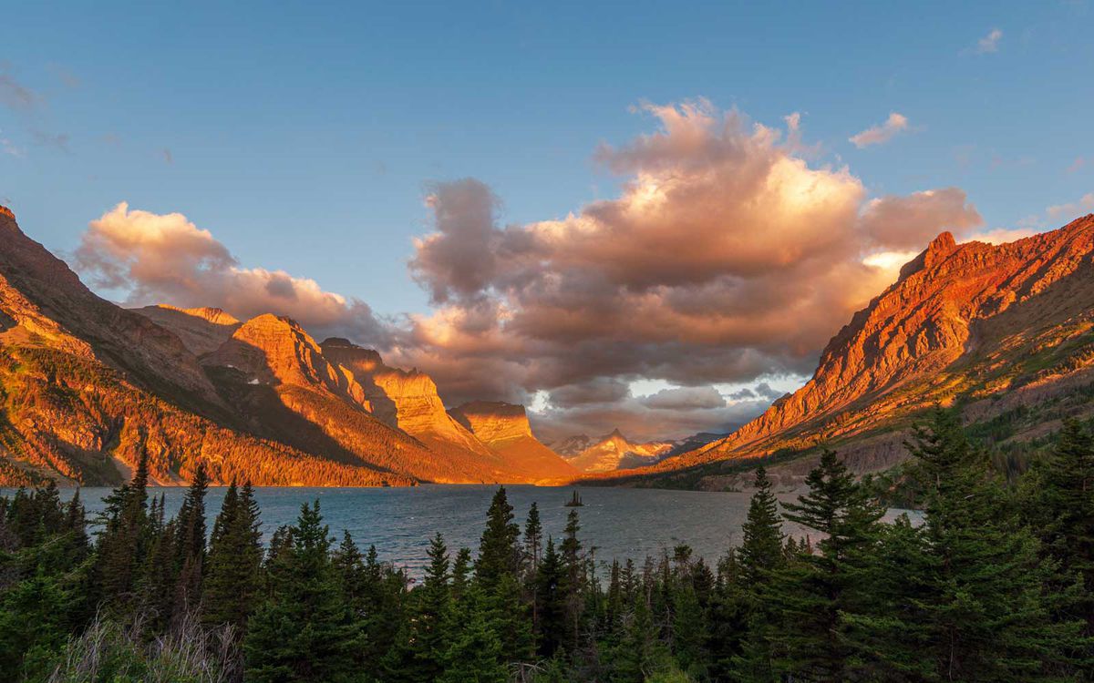 Sunrise at St. Mary Lake, the second largest lake in Glacier National Park
